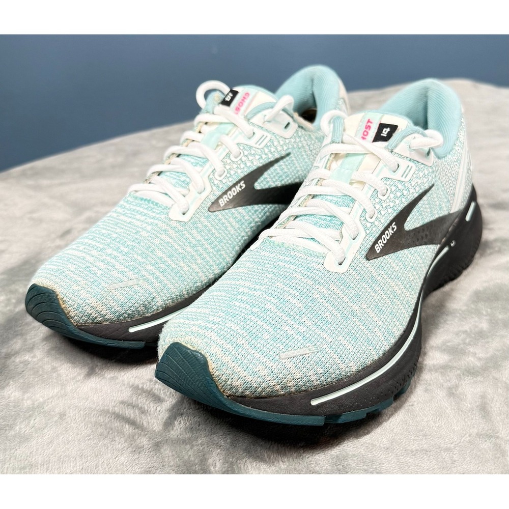 Brooks Ghost 14 Running Shoes Womens 8.5 Teal White Mesh Athletic Sneakers